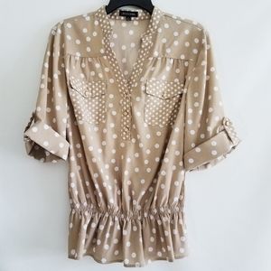 Notations Polka Dot 3/4 Sleeve Peplum Style Top